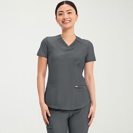 Cherokee Womens V Neck Short Sleeve Scrub Top In Gray