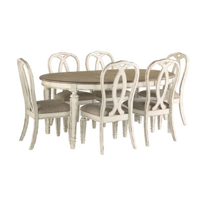 Signature Design by Ashley Realyn 7-Piece Oval Extension Ribbon Back Dining Set