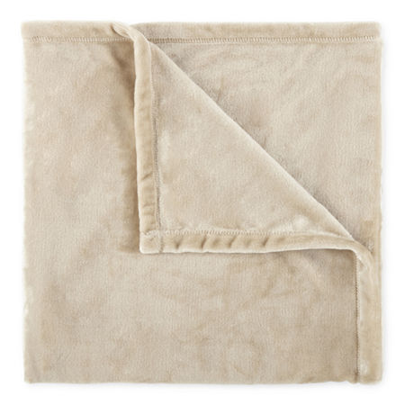 Home Expressions Velvet Plush Solid Throw, One Size, Beige