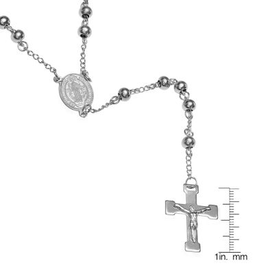 Steeltime Saint Benedict Medal Mens Stainless Steel Hypoallergenic 26 Inch Rosary Necklace