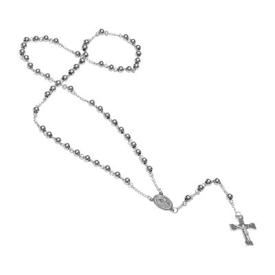 Steeltime Saint Benedict Medal Mens Stainless Steel Hypoallergenic 26 Inch Rosary Necklace