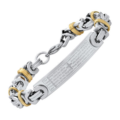 Steeltime Lord'S Prayer Mens 18K Gold Over Stainless Steel 8 Inch Solid Byzantine Hypoallergenic Id Bracelet