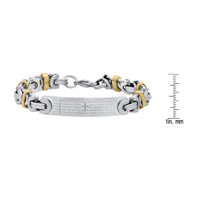Steeltime Lord'S Prayer Mens 18K Gold Over Stainless Steel 8 Inch Solid Byzantine Hypoallergenic Id Bracelet