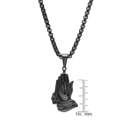Steeltime Praying Hands Mens Stainless Steel Hypoallergenic 24 Inch Pendant Necklace