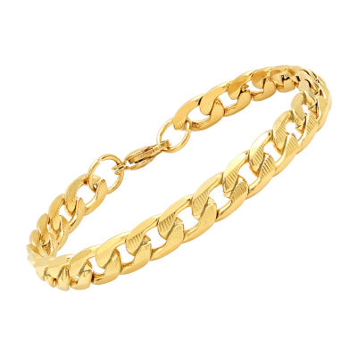 Steeltime 18K Gold Over Stainless Steel 8 1/2 Inch Solid Cuban Link Bracelet