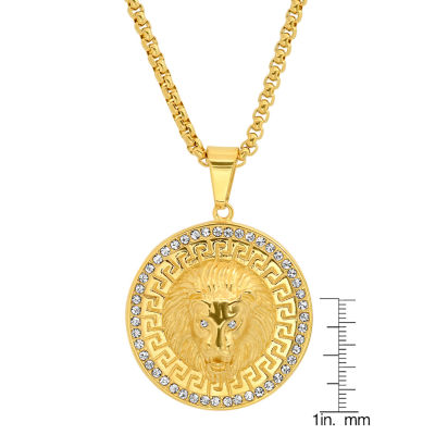 Steeltime Lion Mens Cubic Zirconia 18K Gold Over Stainless Steel Round Hypoallergenic 24 Inch Pendant Necklace
