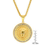 Steeltime Lion Mens Cubic Zirconia 18K Gold Over Stainless Steel Round Pendant Necklace