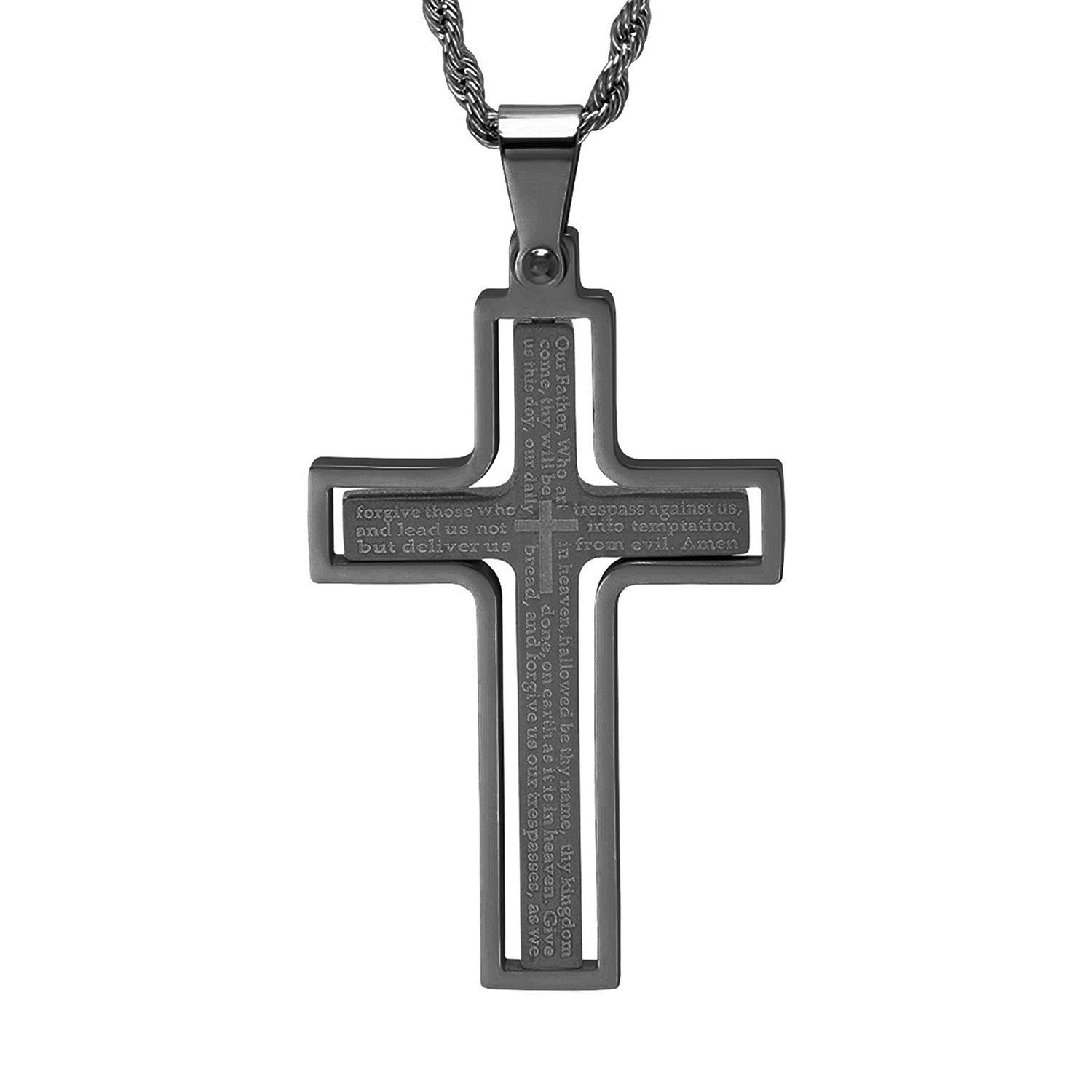 Steeltime Lord'S Prayer Mens Stainless Steel Cross Pendant Necklace ...