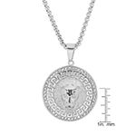 Steeltime Lion Mens Cubic Zirconia Stainless Steel Round Pendant Necklace