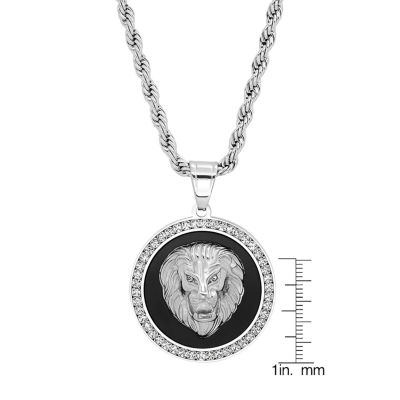 Steeltime Lion Mens Cubic Zirconia Stainless Steel Hypoallergenic 30 Inch Pendant Necklace