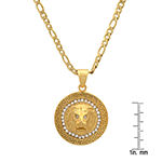 Steeltime Lion Mens Cubic Zirconia 18K Gold Over Stainless Steel Round Pendant Necklace