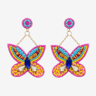 Bijoux Bar Gold Tone Glass Butterfly Drop Earrings