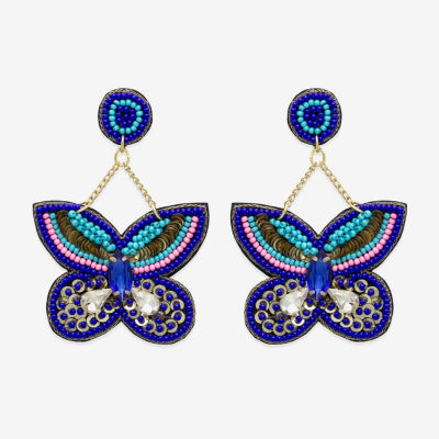 Bijoux Bar Beaded Glass Butterfly Drop Earrings