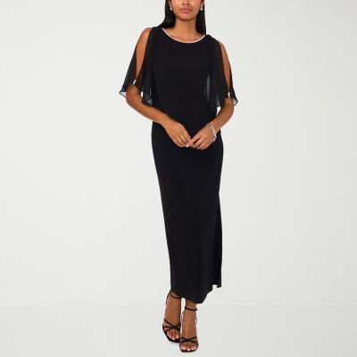 MSK Cape Short Sleeve Evening Gown, Color: Black - JCPenney