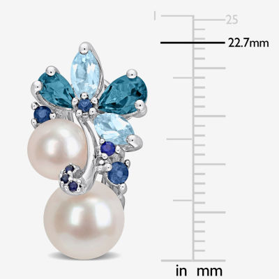 Cultured Freshwater Pearl, Genuine London and Sky Blue Topaz Earrings