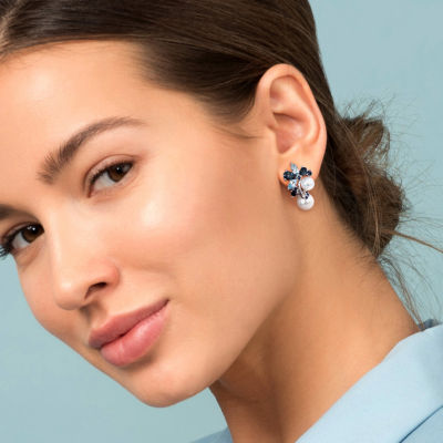 Cultured Freshwater Pearl, Genuine London and Sky Blue Topaz Earrings