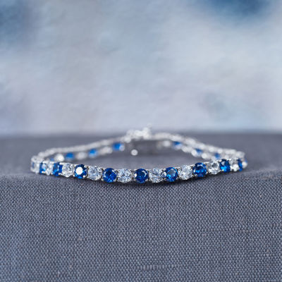 Lab Created Blue Sapphire Sterling Silver 7.25 Inch Tennis Bracelet