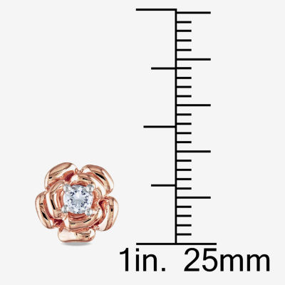 Lab Created White Sapphire 18K Rose Gold Over Silver 8.8mm Flower Stud Earrings