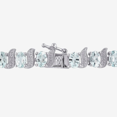 Genuine Aquamarine and Diamond-Accent Sterling Silver Bracelet