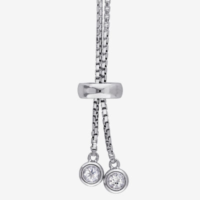 Womens Genuine White Topaz Sterling Silver Bolo Bracelet