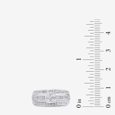 (G / I1) Womens 1 1/2 CT. T.W. Lab Grown White Diamond 10K Gold Side Stone Engagement Ring