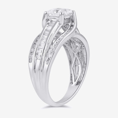 (G / I1) Womens 1 1/2 CT. T.W. Lab Grown White Diamond 10K Gold Side Stone Engagement Ring