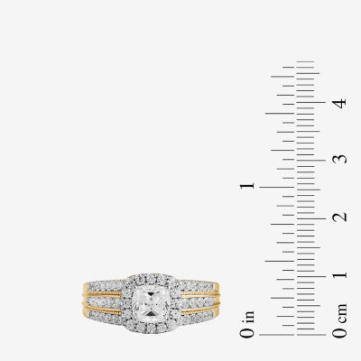 (G / I1) Womens 1 1/2 CT. T.W. Lab Grown White Diamond 10K Gold Cushion Side Stone Halo Engagement Ring