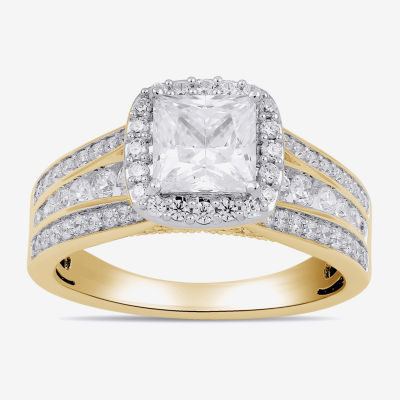 (G / I1) Womens 2 CT. T.W. Lab Grown White Diamond 10K White Gold Side Stone Halo Engagement Ring