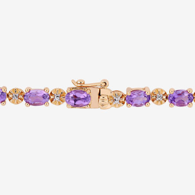 Diamond Accent Genuine Purple Amethyst 18K Rose Gold Over Silver Tennis Bracelet