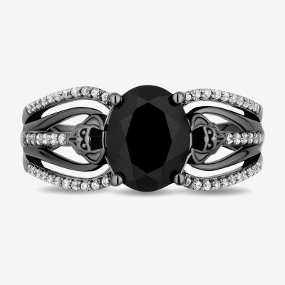 Enchanted Disney Fine Jewelry Villains Womens 1/5 CT. T.W. Genuine Black Onyx Sterling Silver Oval Maleficent Cocktail Ring