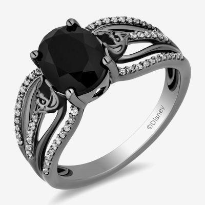 Enchanted Disney Fine Jewelry Villains Womens 1/5 CT. T.W. Genuine Black Onyx Sterling Silver Oval Maleficent Cocktail Ring