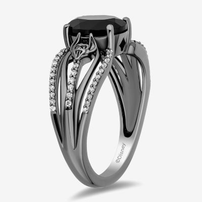 Enchanted Disney Fine Jewelry Villains Womens 1/5 CT. T.W. Genuine Black Onyx Sterling Silver Oval Maleficent Cocktail Ring