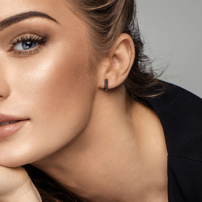 Midnight Black Womens 1/4 CT. T.W. Natural Black Diamond Sterling Silver 12mm Hoop Earrings