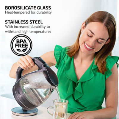 Ovente 1.5 Litre Glass With Led Light Stainless Steel Electric Kettle
