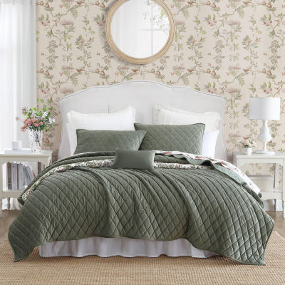 Laura Ashley Solid Diamond Stitch Velvet Quilt Set