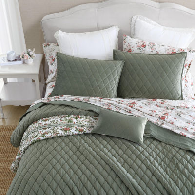 Laura Ashley Solid Diamond Stitch Velvet Quilt Set