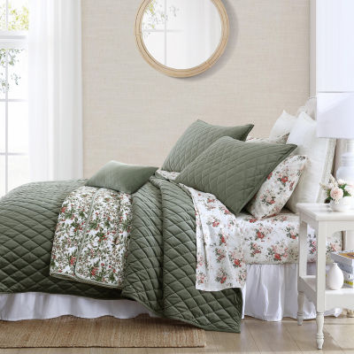 Laura Ashley Solid Diamond Stitch Velvet Quilt Set