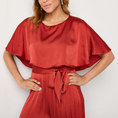 Melonie T Satin Short Sleeve Belted Jumpsuit