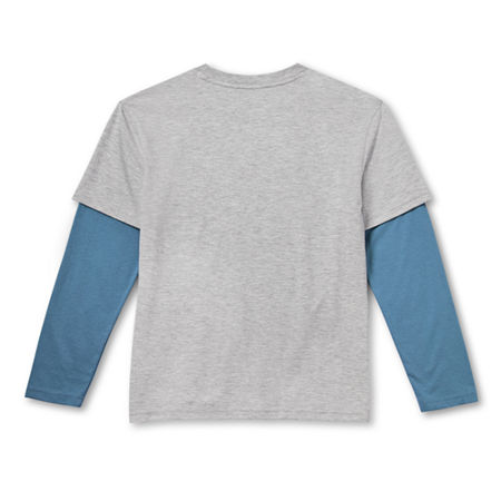 Thereabouts Little & Big Boys Crew Neck Long Sleeve Graphic T-Shirt, M (10-12) Husky, Gray