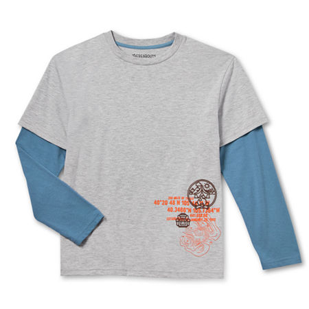 Thereabouts Little & Big Boys Crew Neck Long Sleeve Graphic T-Shirt, M (10-12) Husky, Gray