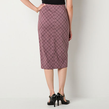 Liz Claiborne Ponte Womens Mid Rise Stretch Fabric Midi Pencil Skirt, Petite X-large, Purple