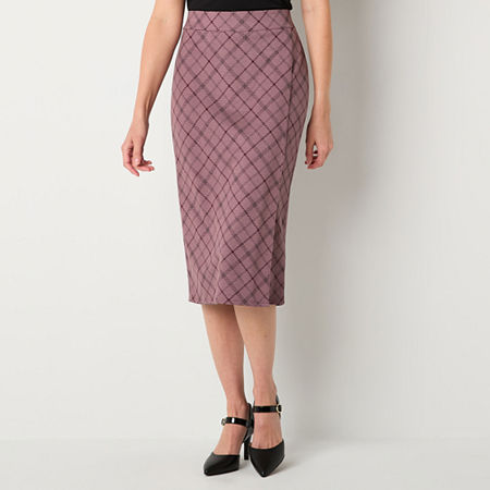 Liz Claiborne Ponte Womens Mid Rise Stretch Fabric Midi Pencil Skirt, Petite X-large, Purple