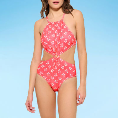 Decree Womens Textured Floral One Piece Swimsuit Juniors