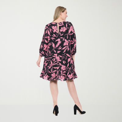 London Times Womens 3/4 Sleeve Floral Plus Shift Dress