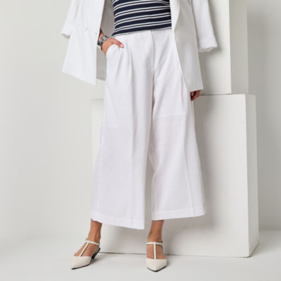 Worthington Womens Tall Wide Leg Cropped Pant, Color: White JCPenney