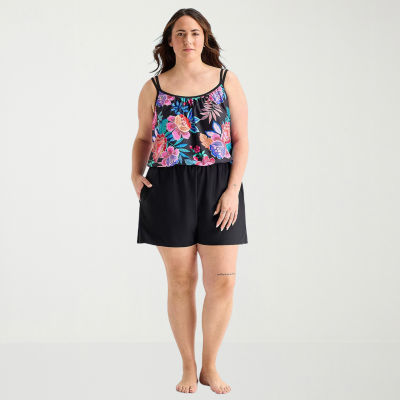 Sonnet Shores Womens Floral Plus Swim Romper