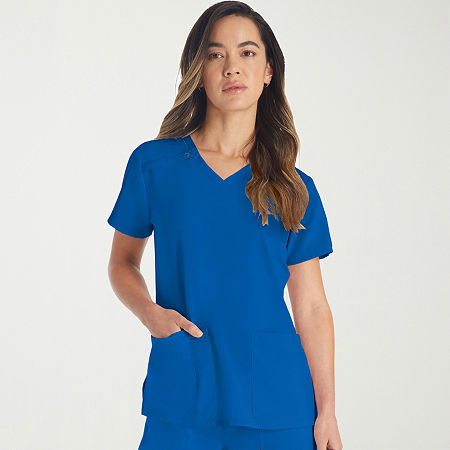 Dickies Womens V Neck Short Sleeve Scrub Top, Medium, Blue