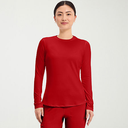Cherokee Womens Scoop Neck Long Sleeve Scrub Top, Small, Red