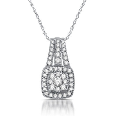 Diamond Blossom Womens 1 CT. T.W. Natural White Diamond 10K Gold Cushion 18 Inch Pendant Necklace