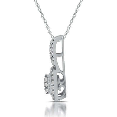 Diamond Blossom Womens 1 CT. T.W. Natural White Diamond 10K Gold Cushion 18 Inch Pendant Necklace